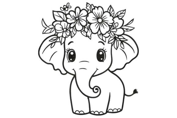 Cute Baby Elephant Flower Crown Line Art Review