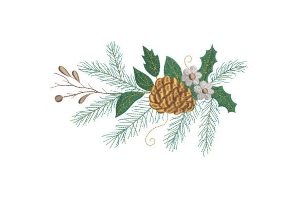 Gilded Fir Cone: Elegant Embroidery for Gifts