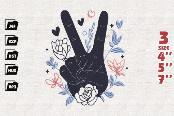 Peace Hand Sign with Flowers: Boho Embroidery Review